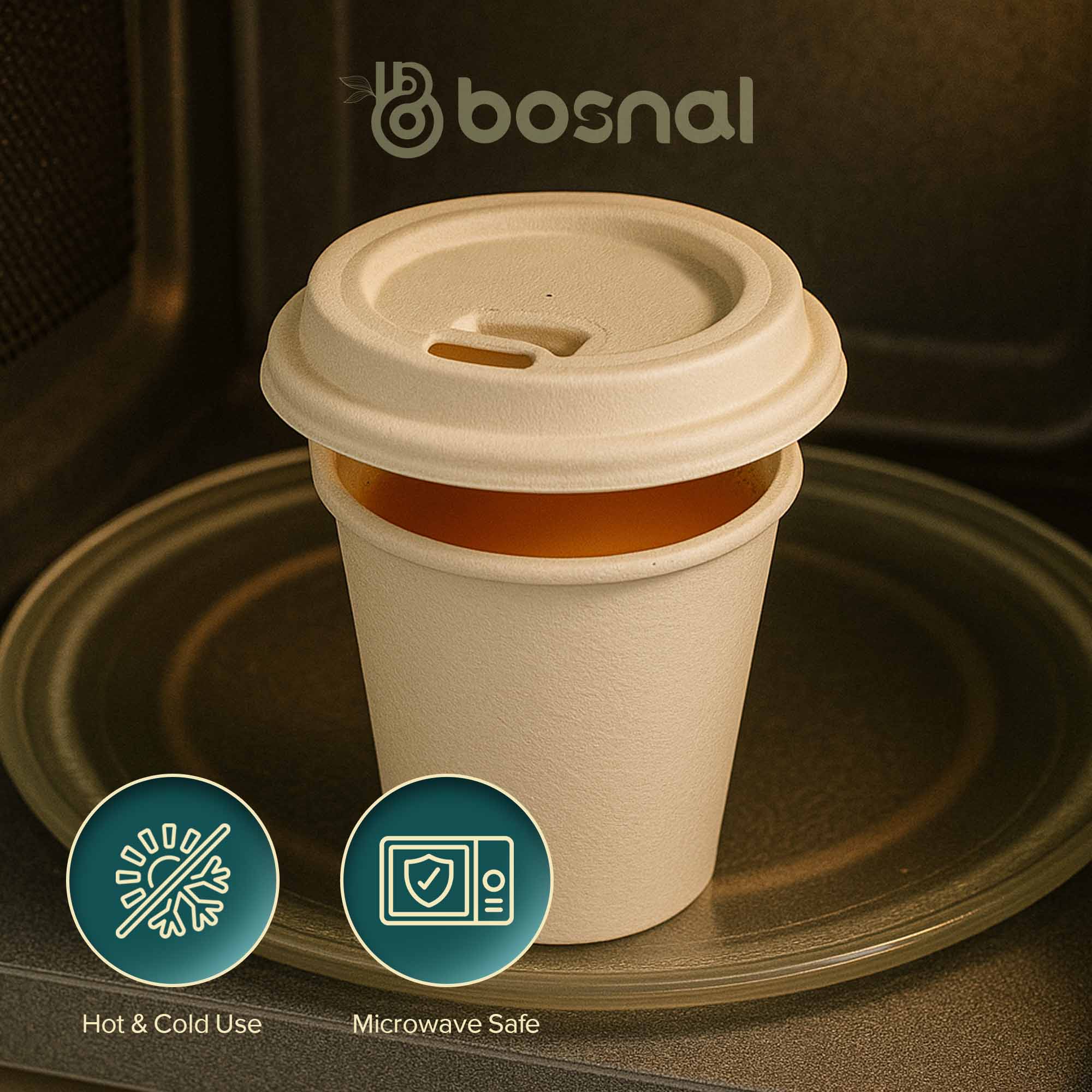 8 oz Cup Compostable Lids 500 Pcs, 100% Sugarcane Bagasse, Eco-Friendly, Plastic-Free, Secure Fit for Hot & Cold Drinks