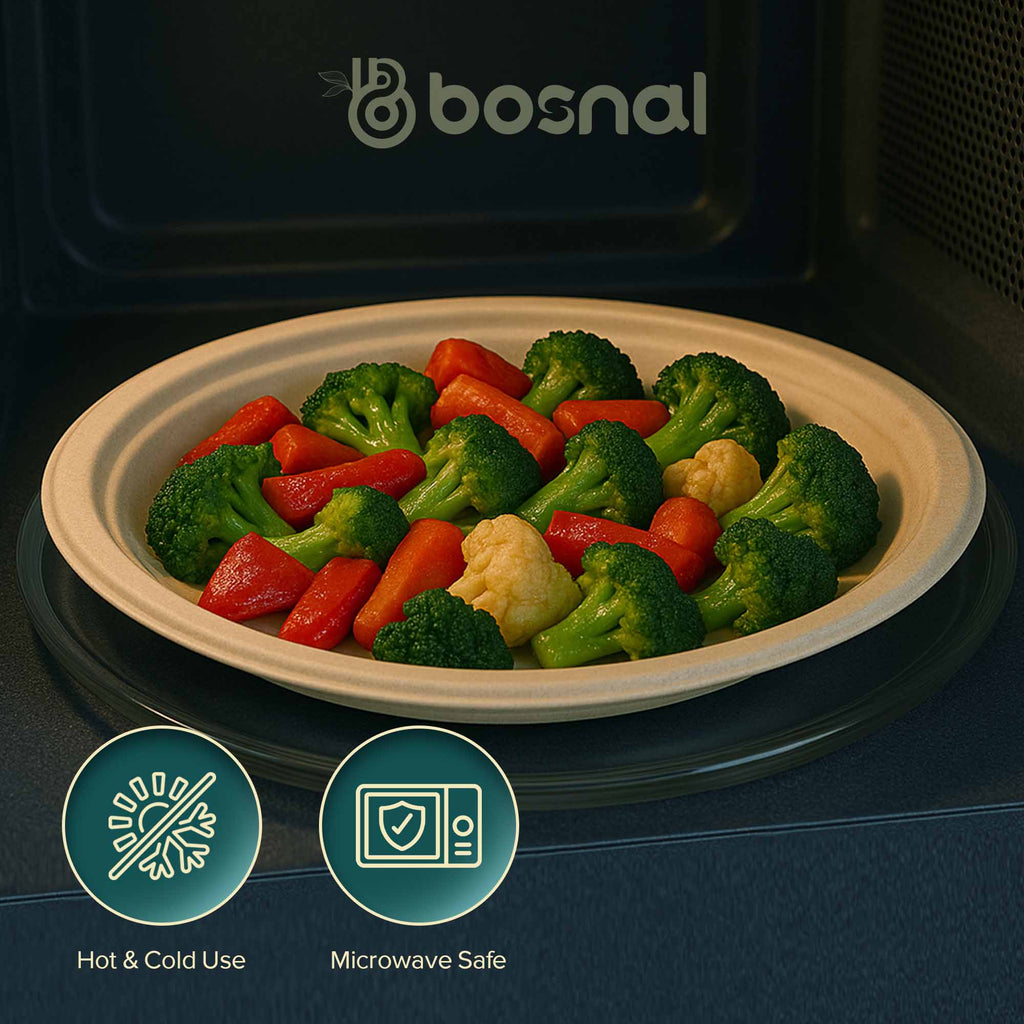 10 Inch Round Compostable Plates – 500 Pcs, 100% Sugarcane Bagasse, Eco-Friendly Disposable Plates for Hot & Cold Meals, Microwave Safe, BPA-Free, Sturdy
