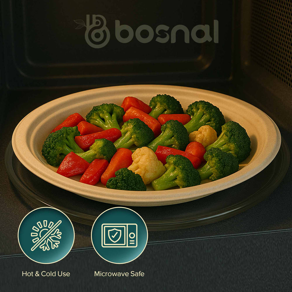 7 Inch Round Compostable Plates – 500 Pcs, 100% Sugarcane Bagasse, Eco-Friendly Disposable Plates for Hot & Cold Meals, Microwave Safe, BPA-Free, Sturdy