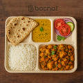 10 Inch Rectangle 5-Compartment Sugarcane Bagasse Compostable Trays, Eco-Friendly Disposable Food Trays, Microwave Safe