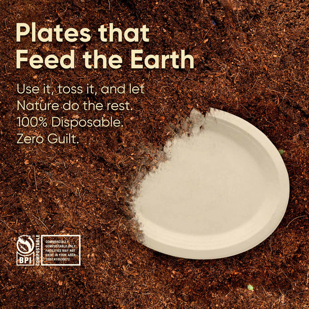 10 Inch Oval Bagasse Compostable Plates, Eco-Friendly Biodegradable Sugarcane Tableware, Durable for Parties & Everyday Use