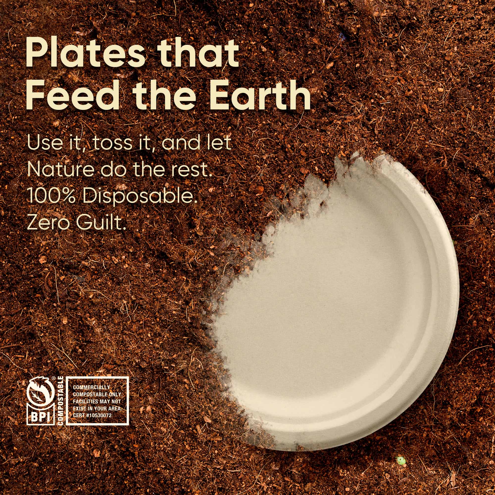 7 Inch Round Compostable Plates – 500 Pcs, 100% Sugarcane Bagasse, Eco-Friendly Disposable Plates for Hot & Cold Meals, Microwave Safe, BPA-Free, Sturdy