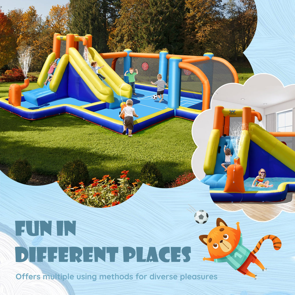 Giant Soccer-Themed Inflatable Water Slide with 735W Blower