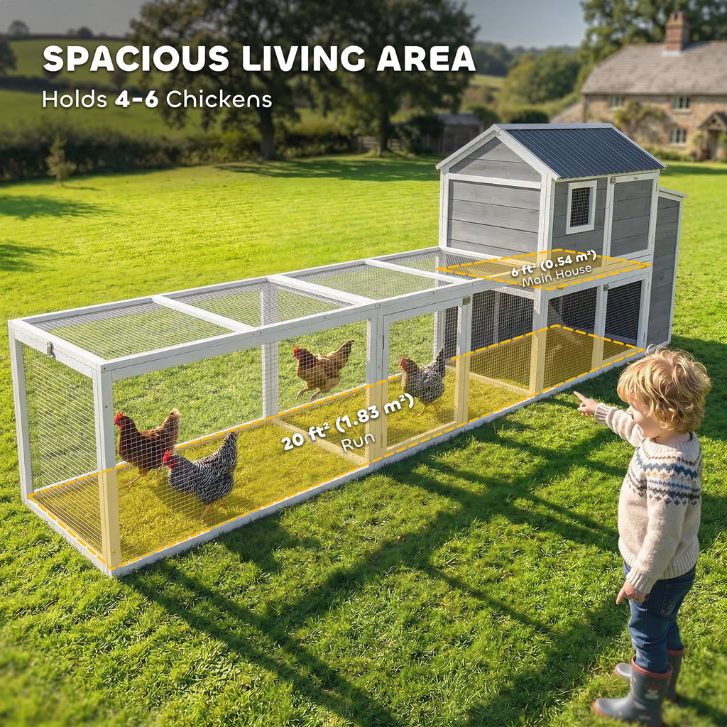 134" Large Wooden Chicken Coop with Run & Nesting Box