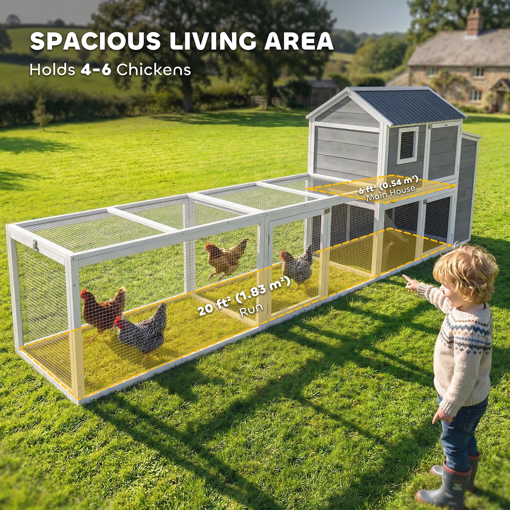 134" Large Wooden Chicken Coop with Run & Nesting Box
