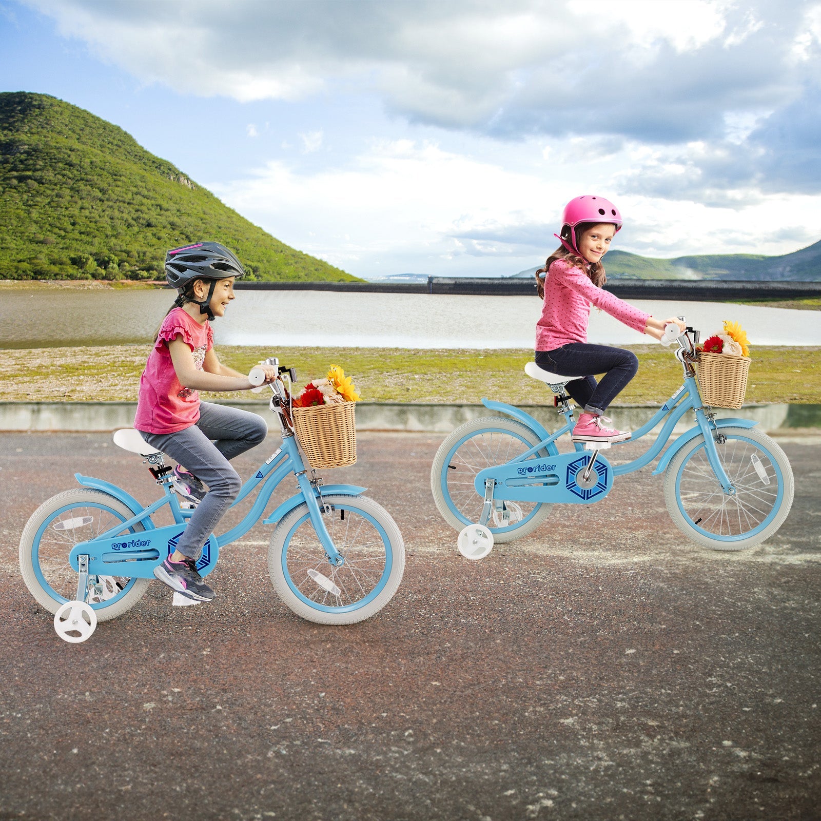 18-Inch Kids Bike with Training Wheels and Adjustable Handlebar Seat-Blue