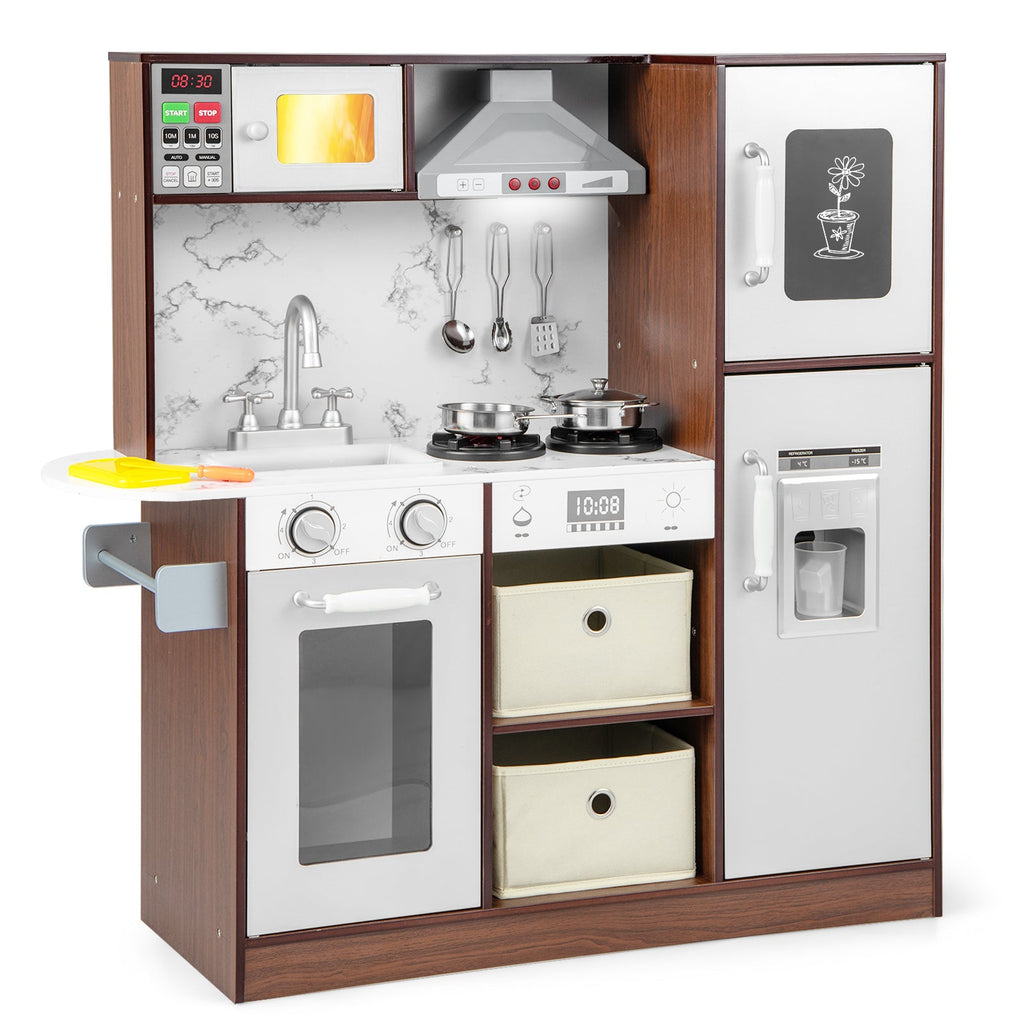 Kids Modern Toy Kitchen Playset with Attractive Lights and Sounds-Coffee