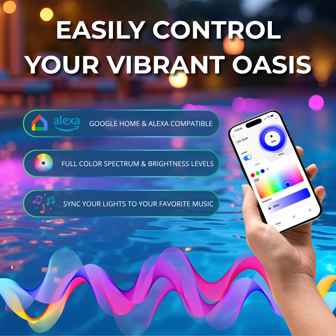 Life-Bulb Smart Color LED Pool Replacement Bulb System (E26 Base) | 120V System to 12V Wi-Fi Conversion | Lifetime Replacement Program