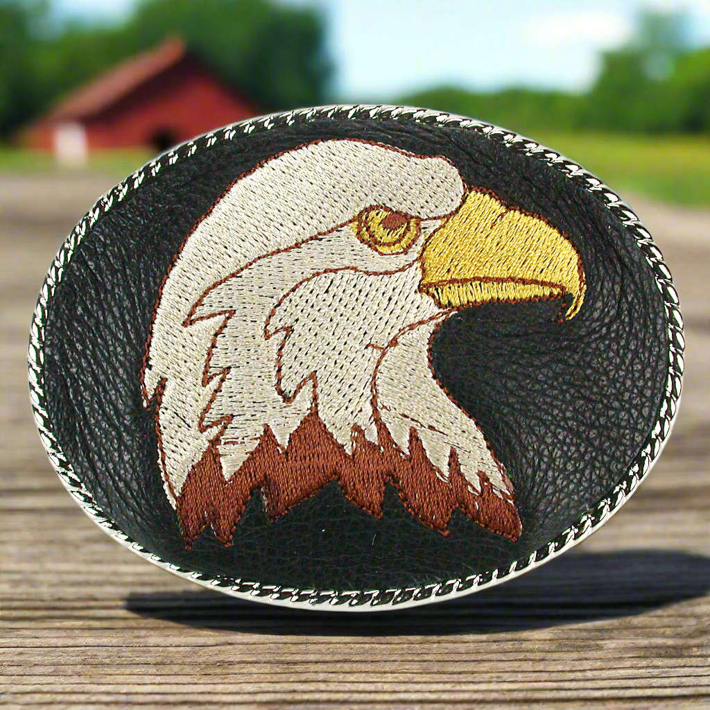 Embroidered Belt Buckle - Brown Eagle Head