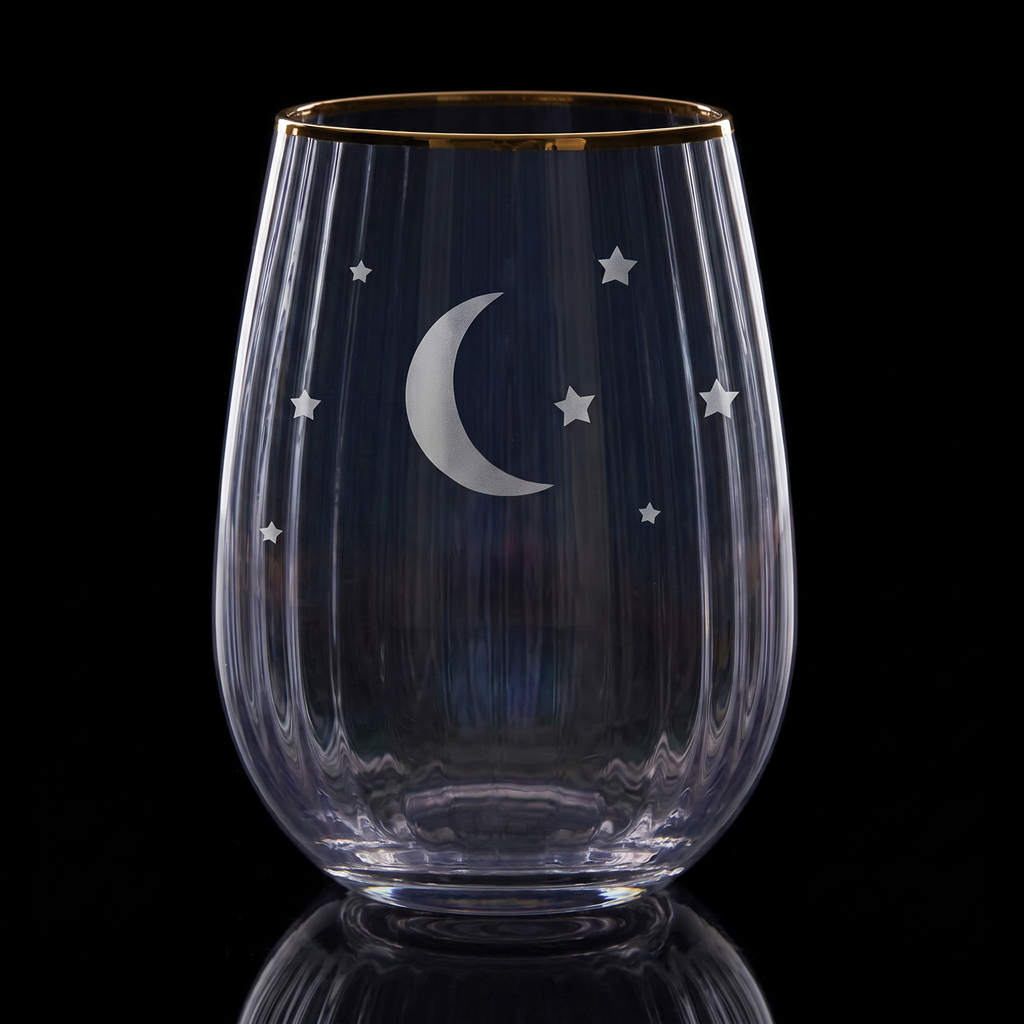 Moon and Stars Beveled Stemless Wine Glass | 19 Oz.