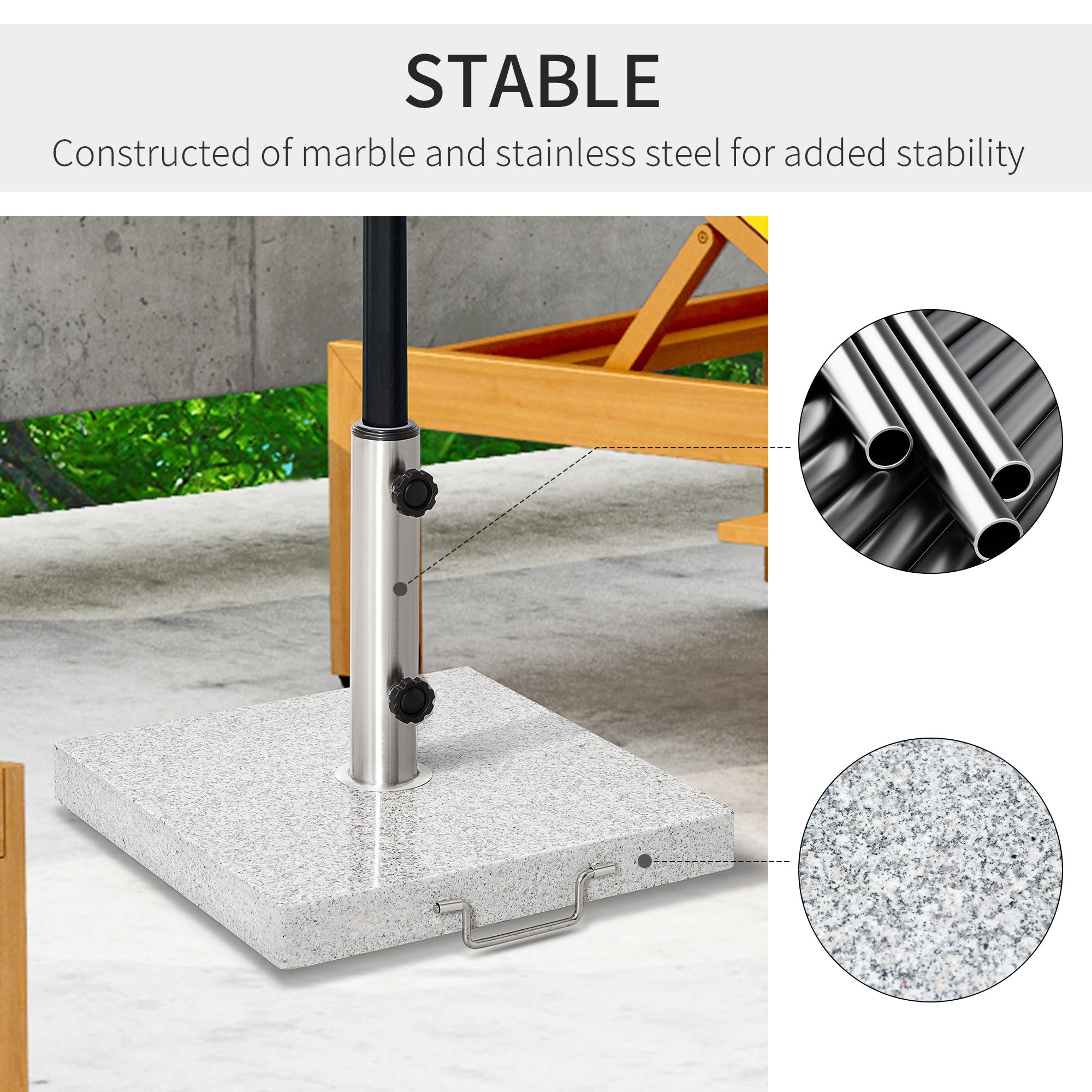 55 lb Grey Marble Square Umbrella Base with Wheels