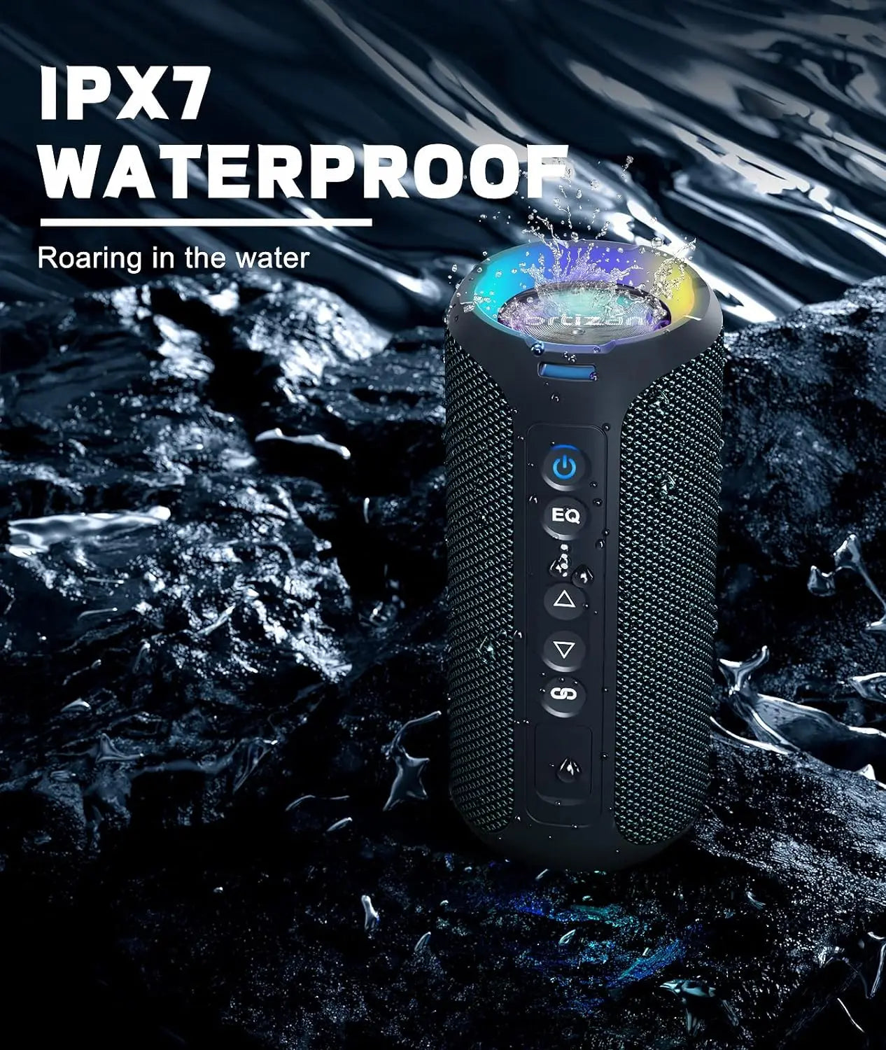 NNEOBA 40W Waterproof Bluetooth Speaker with LED Light (Black)