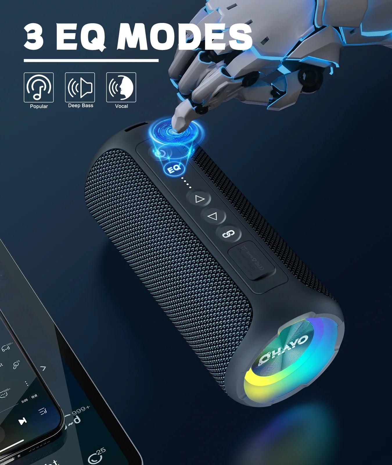 NNEOBA 40W Waterproof Bluetooth Speaker with LED Light (Black)