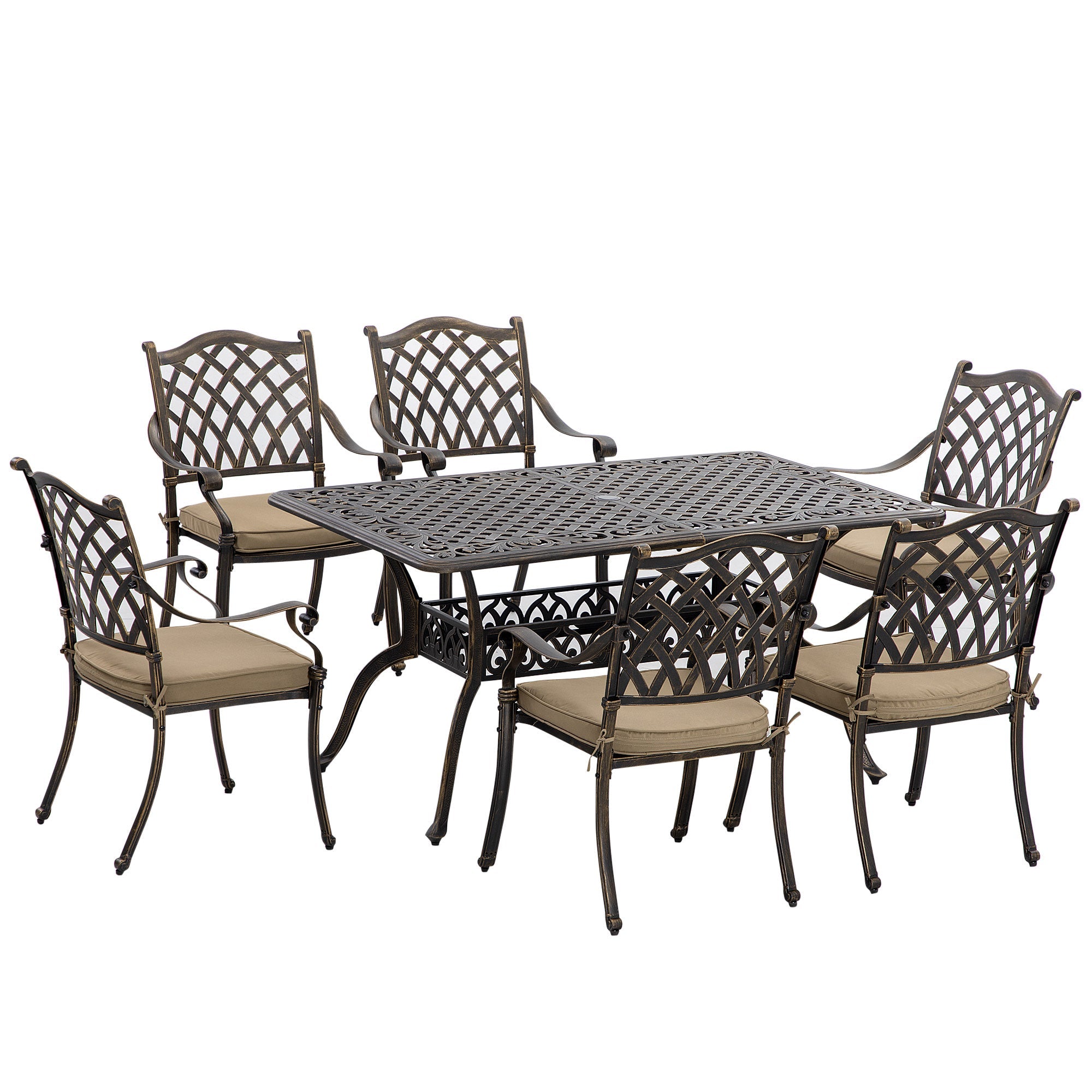 7-Piece Cast Aluminum Dining Set with Cushioned Chairs