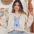 Happy Easter Blue Flower Bunny Ready To Press DTF Transfers, DTF Hot Peel