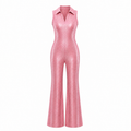 Petite Fit Hyper Pink Shimmer Collared Sleeveless Jumpsuit [Sizes SM-1X]