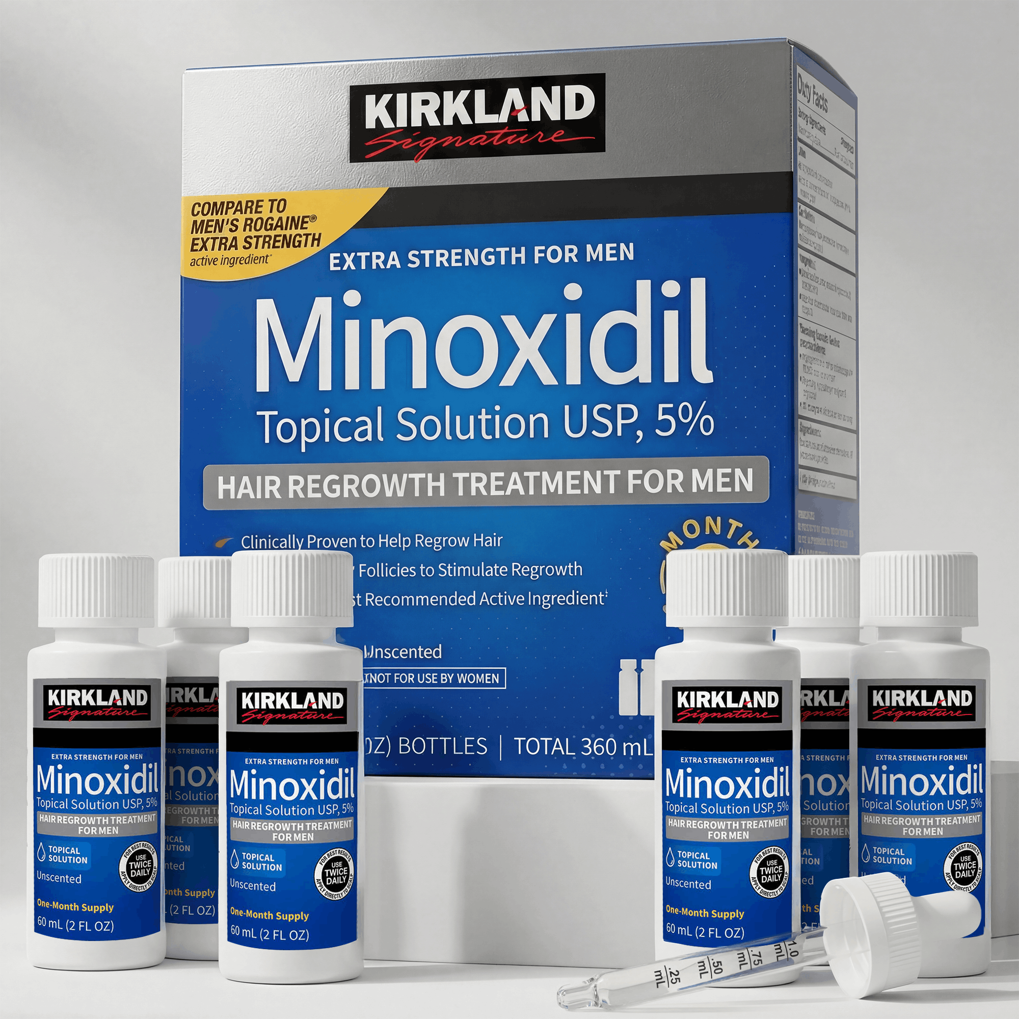 Kirkland Minoxidil Liquid Extra Strength Hair Regrowth Treatment, 5% Topical Solution, 6 Months Supply