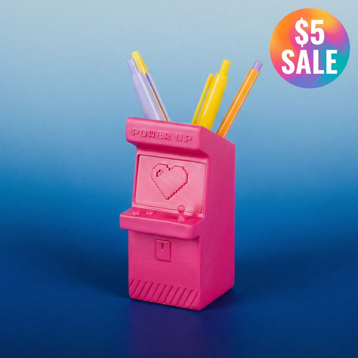 Power Up Retro Arcade Style Pen Pot | Pencil Cup in Hot Pink