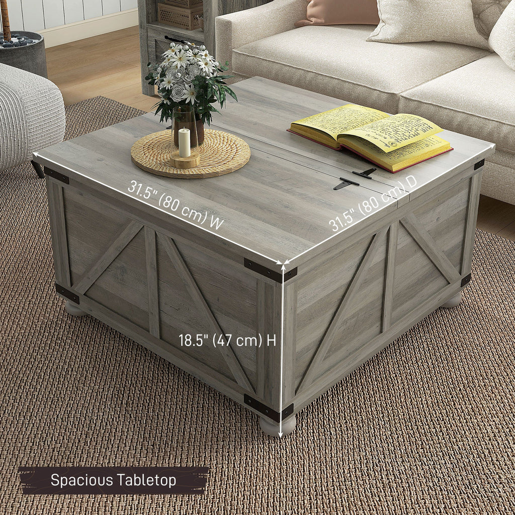 Farmhouse Square Coffee Table with Flip-Top Storage - Distressed Grey
