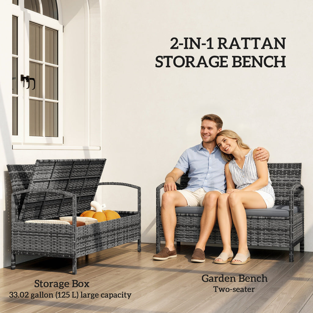 33 Gallon Wicker Deck Box Bench with Cushion