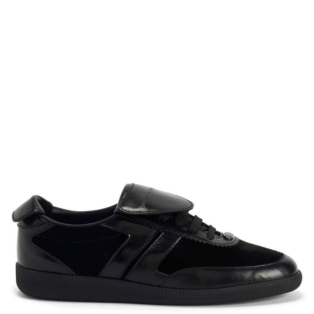 Giuseppe Zanotti League Men's Low-Top Sneakers in Leather & Velvet with Rubber Sole