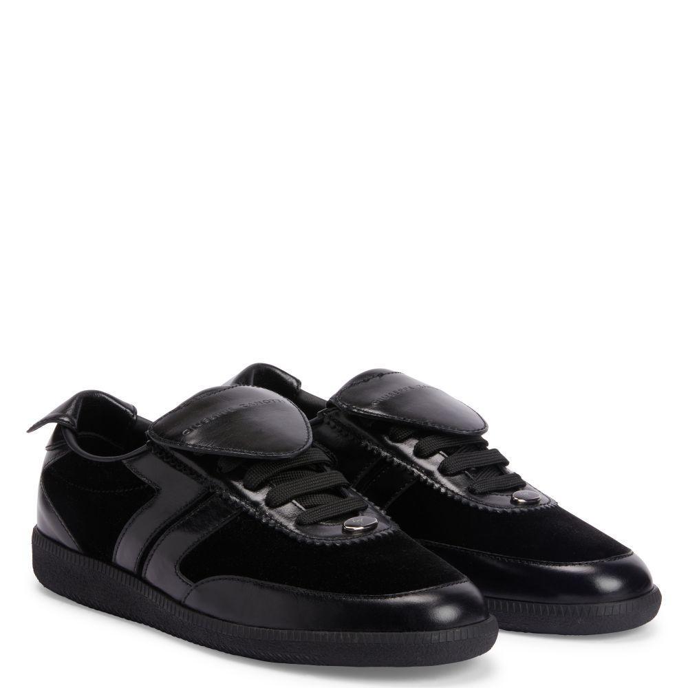 Giuseppe Zanotti League Men's Low-Top Sneakers in Leather & Velvet with Rubber Sole