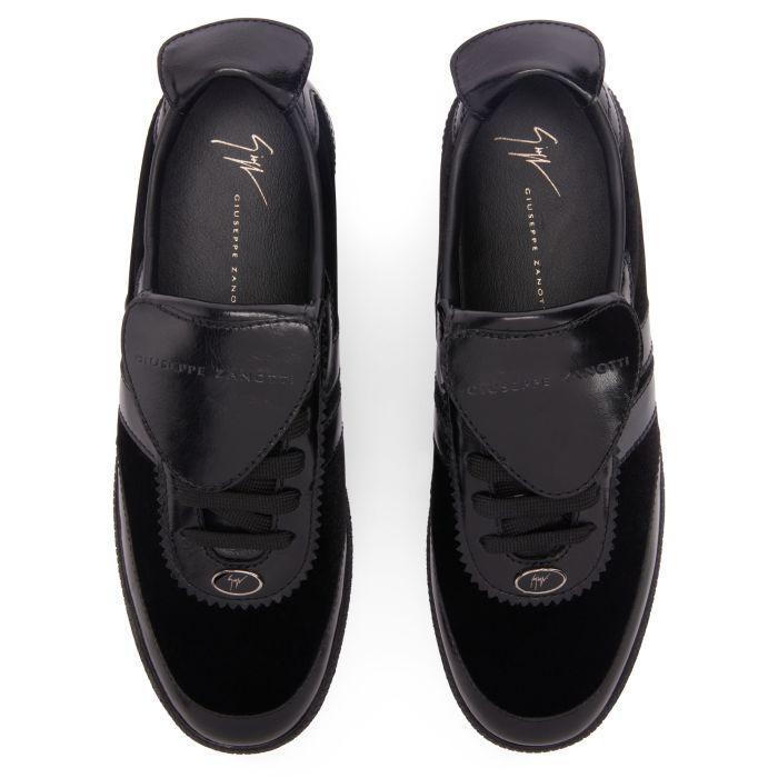 Giuseppe Zanotti League Men's Low-Top Sneakers in Leather & Velvet with Rubber Sole