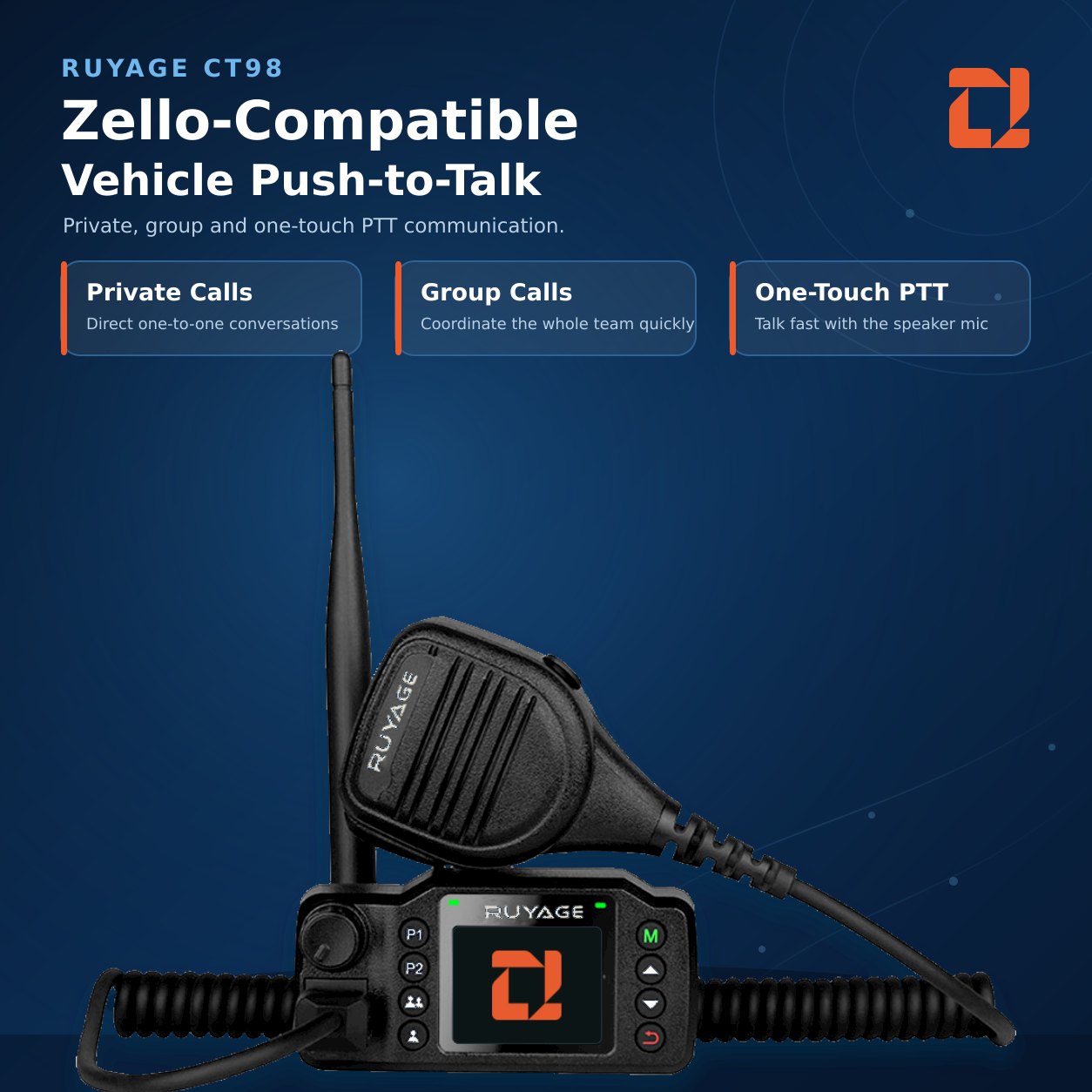 RUYAGE CT98 Zello-Compatible 4G LTE Vehicle Radio with PTT Microphone
