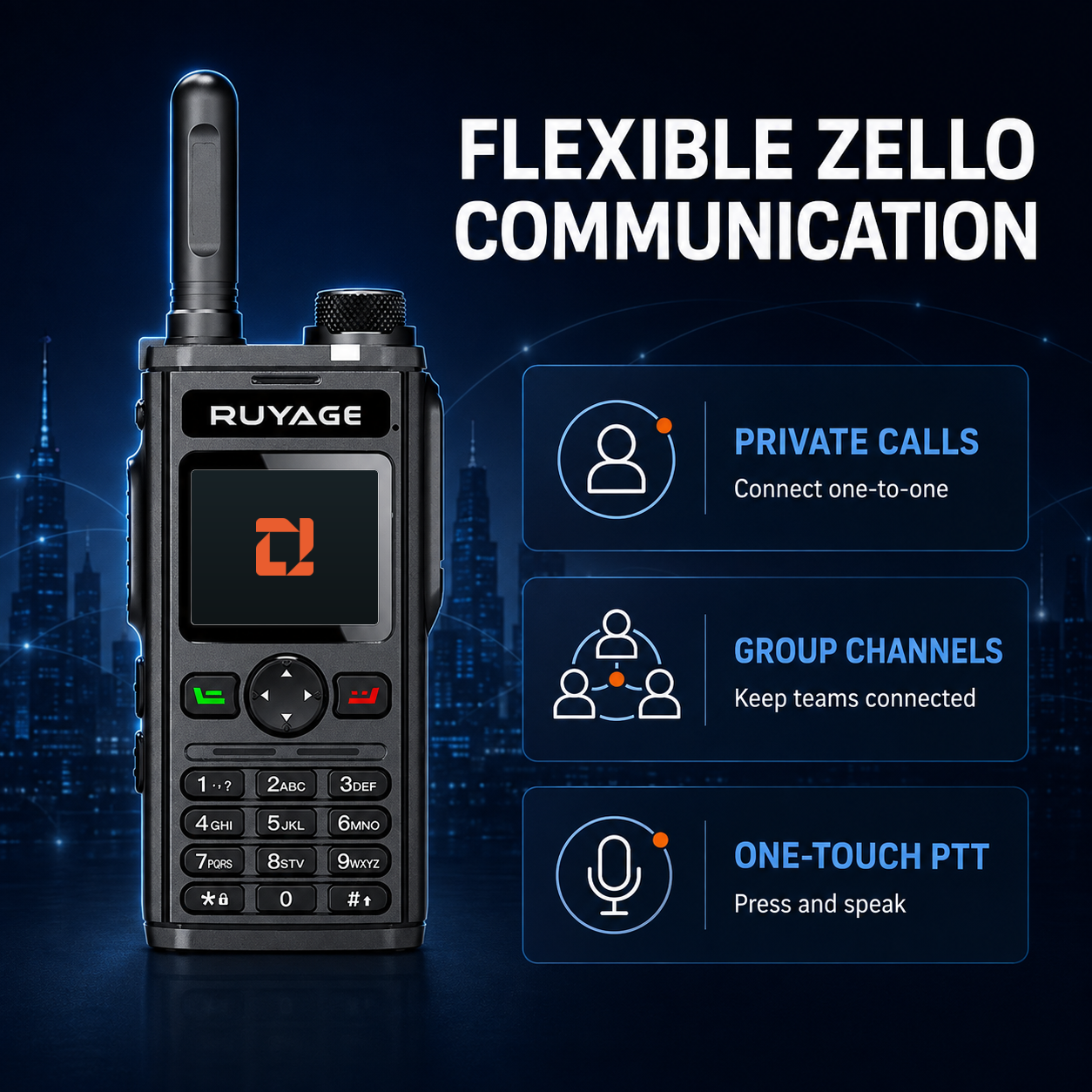 RUYAGE RY98 Zello-Compatible 4G LTE Walkie Talkie Phone with Keypad