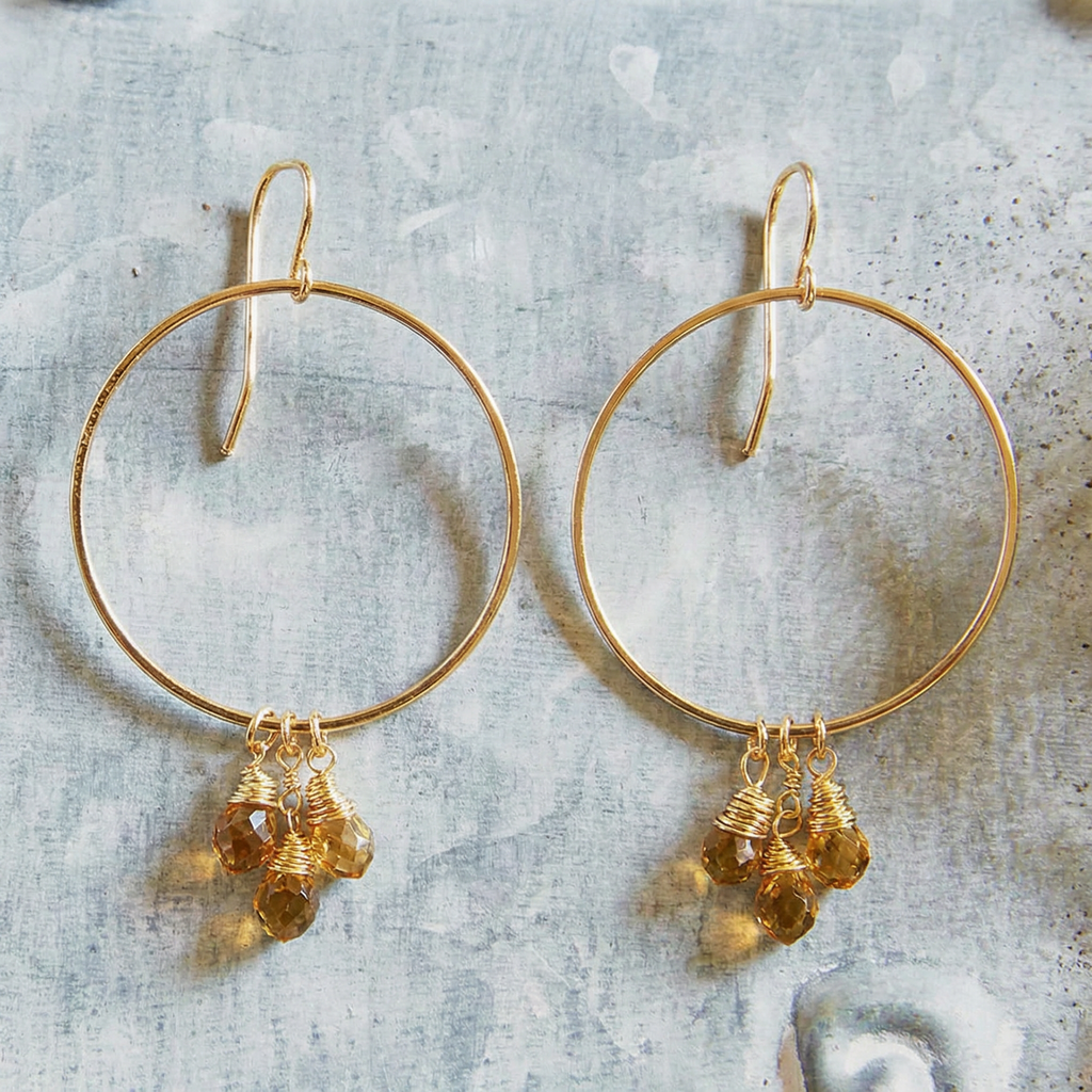 Radiant Crystal Dangle Hoops Earrings in Gold | Cut Glass Gemstones