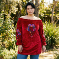 Rio Grande Embroidered Velvet Tunic Dress in Red [Size SM & 2X Remaining]