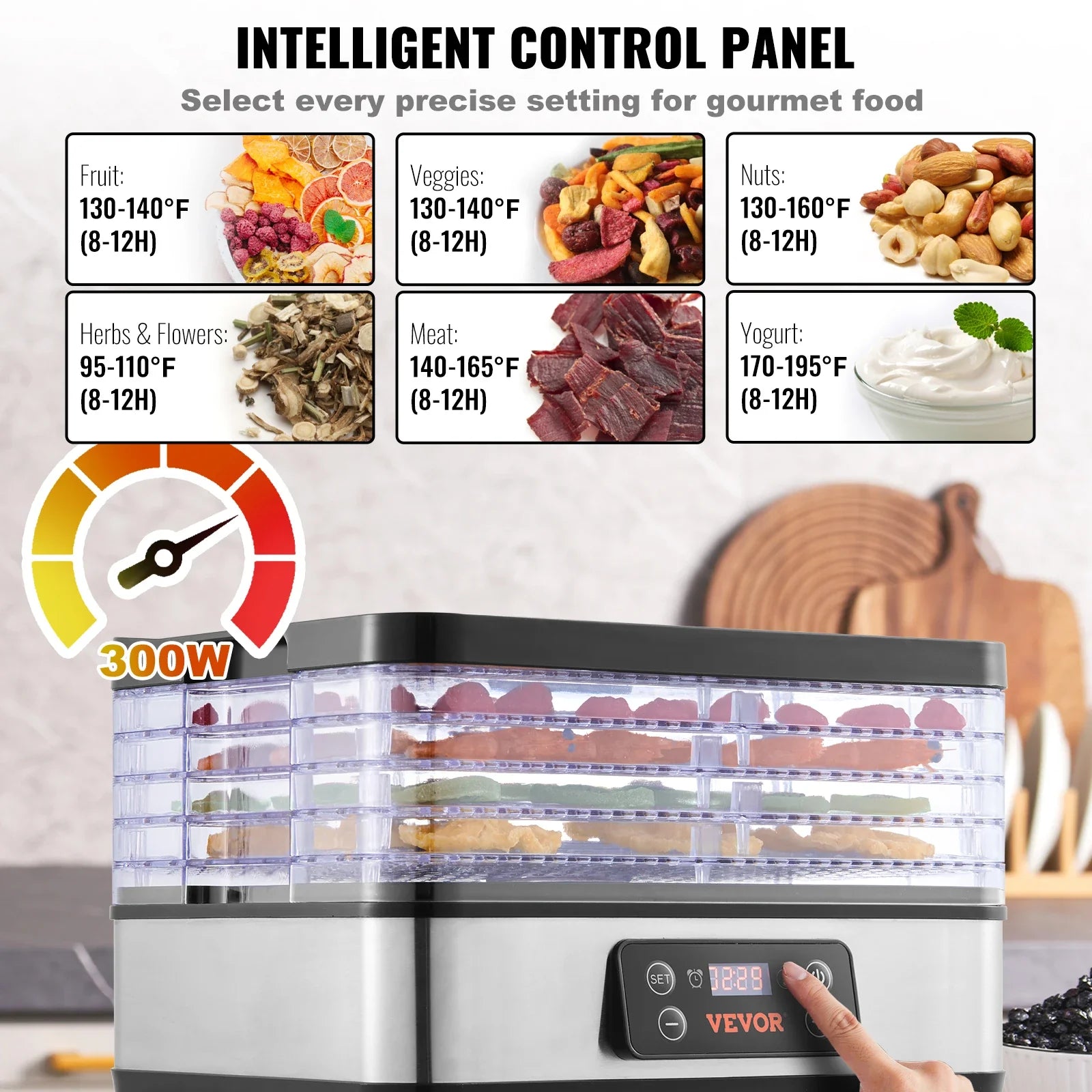 VEVOR 5 Tray Food Dehydrator With Digital Timer And Temperature
