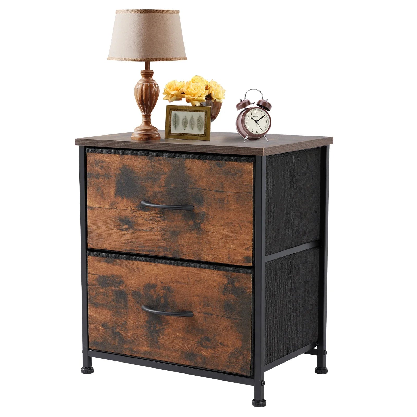 JHK Nightstand Bedside Table With Fabric Drawers And Storage