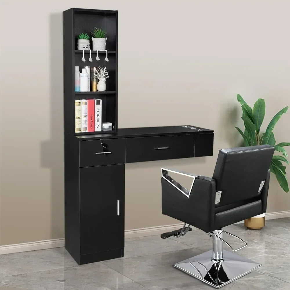 Wall Mount Barber Station With Storage Cabinet For Salons