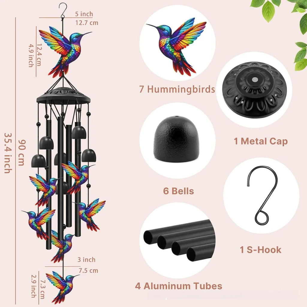 Lucky Wind Chime Garden Decor With Gradient Bird Ornament
