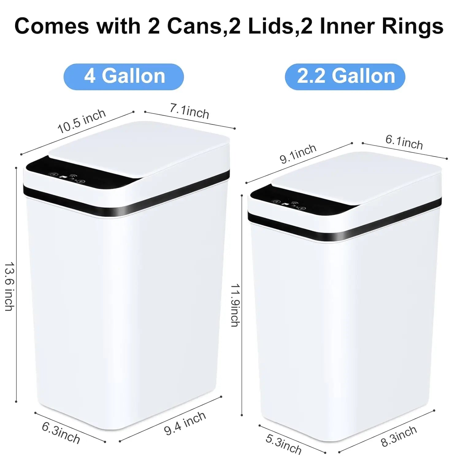 NONECN 2 Pack Touchless Motion Sensor Trash Cans With Lid