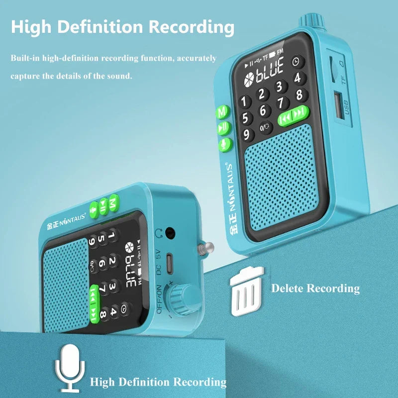 Mini Portable FM Radio Rechargeable Blue