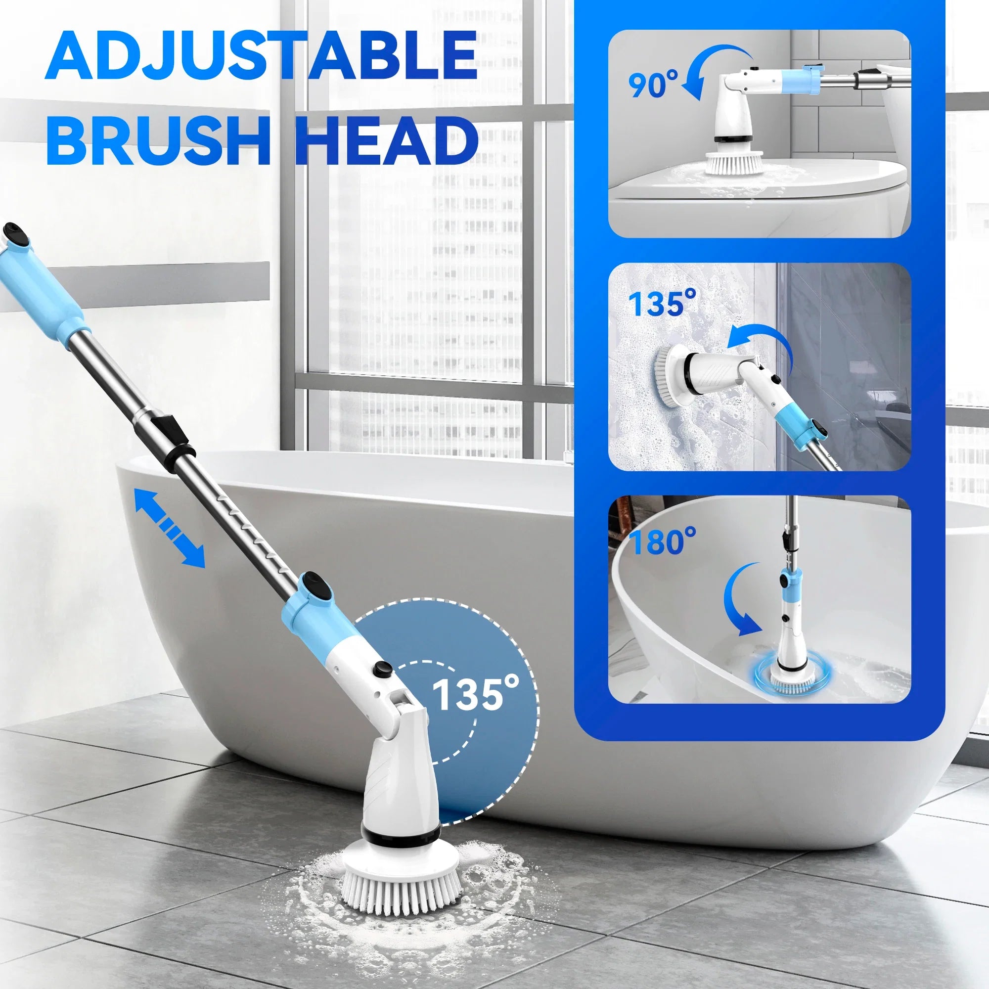 INSE Cordless Spin Scrubber 450RPM With 5 Replaceable Brushes