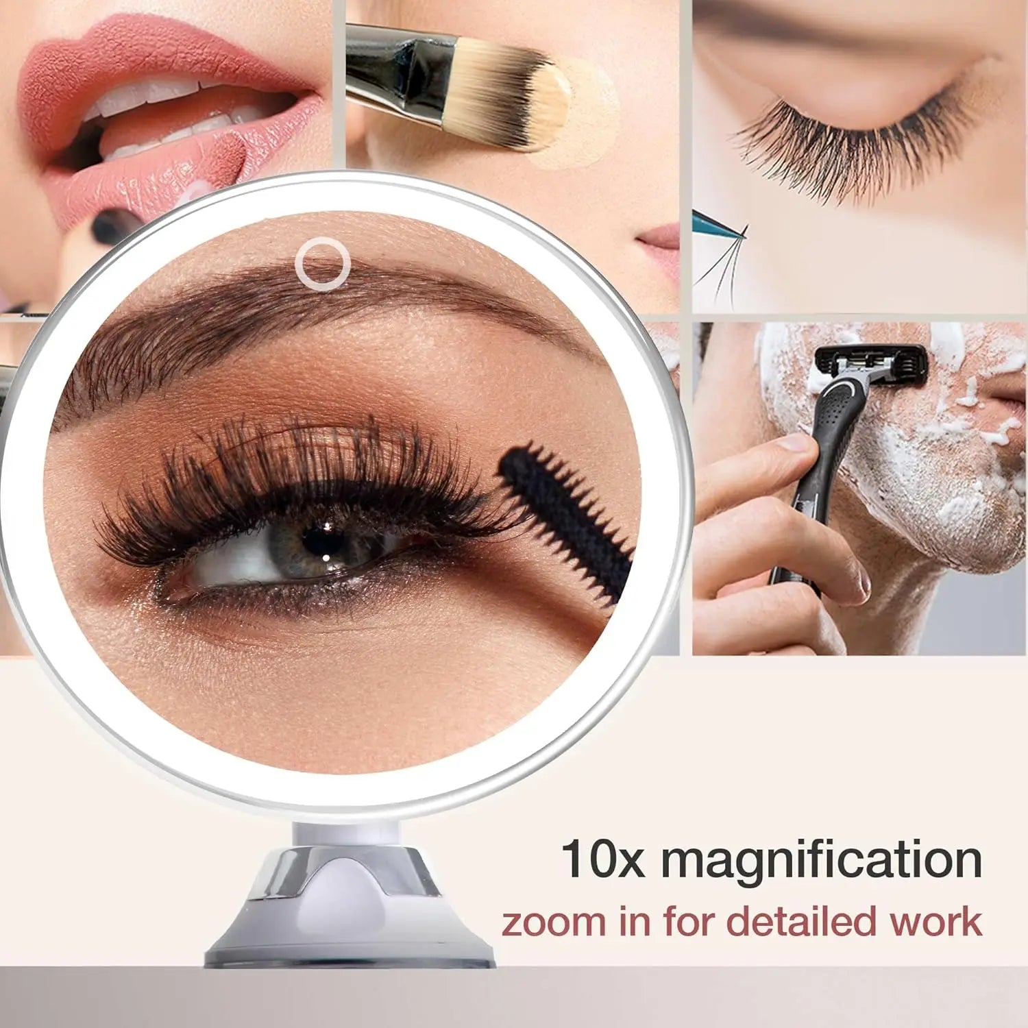 LED Makeup Mirror With 10x Magnification And Three Color Lights