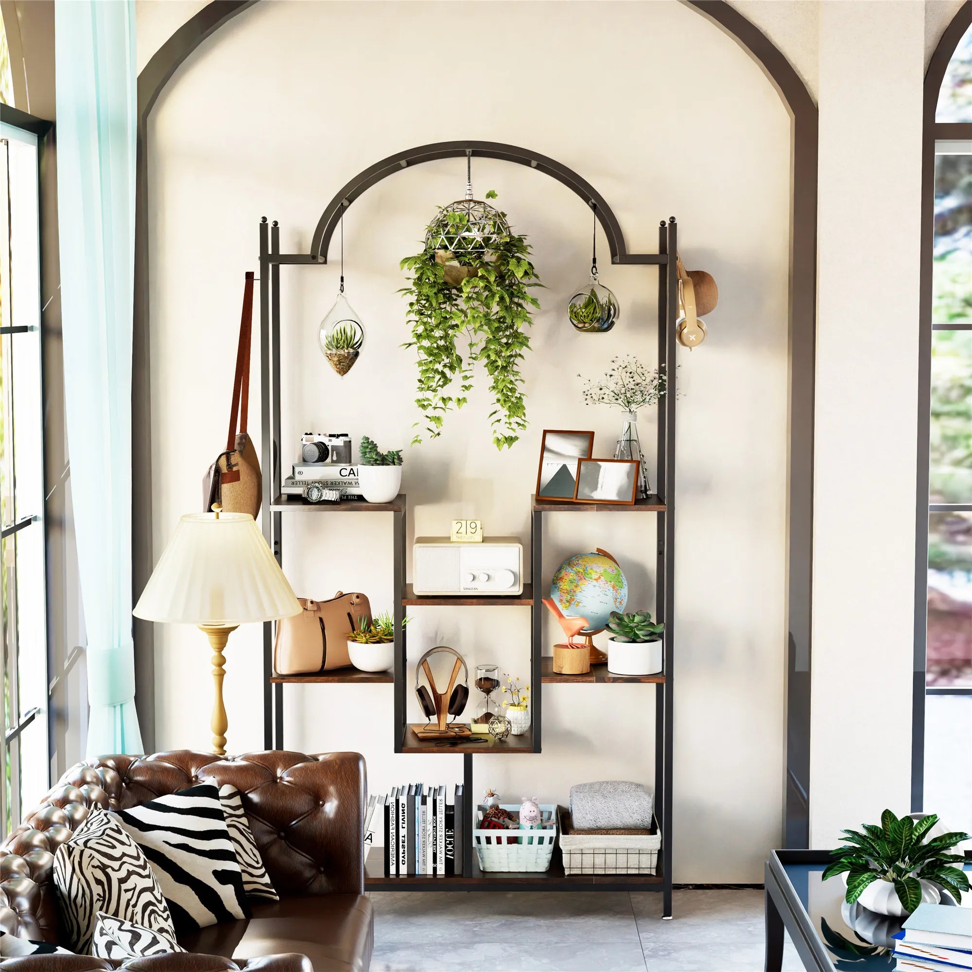 BINGOPAW 5-Tier Tall Indoor Plant Stand With Arched Metal Frame