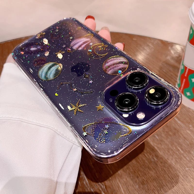 Bling Glitter Planet Stars Clear iPhone Case