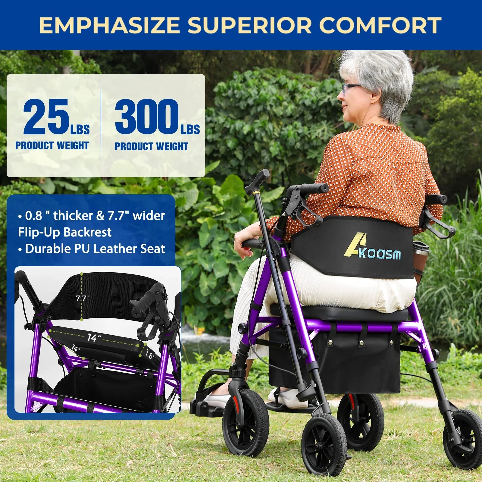 Rolling Walker Wheelchair Combo With Adjustable Seat And Handle
