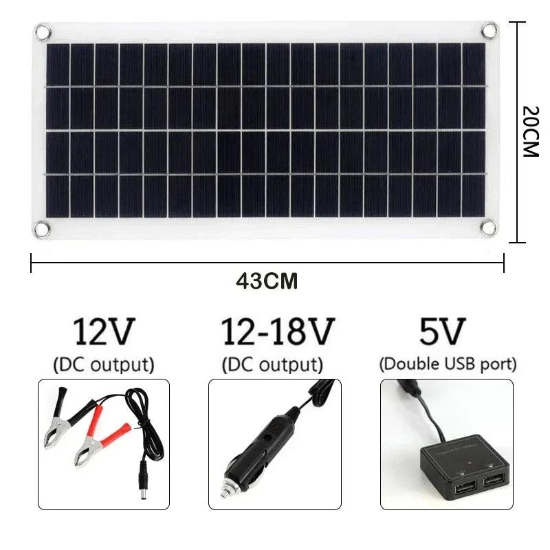 10W-15W portable dual USB solar panel with alligator clips and car charger