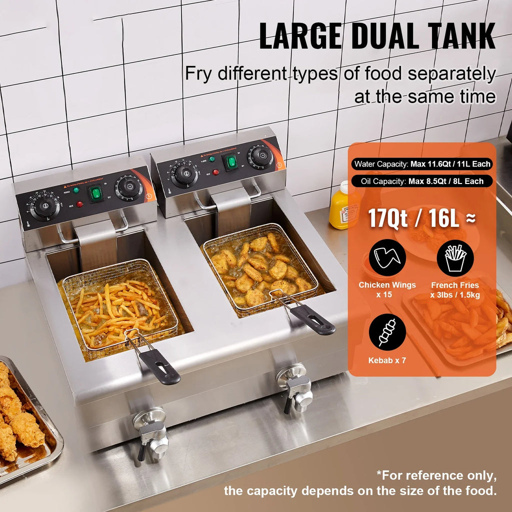 SucceBuy Electric Deep Fryer With Dual Removable Tanks