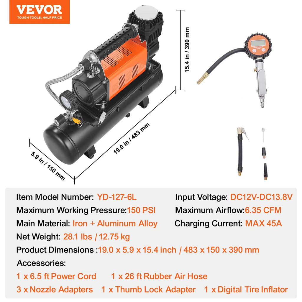 SucceBuy 12V Heavy Duty Air Compressor With Digital Pressure Gauge