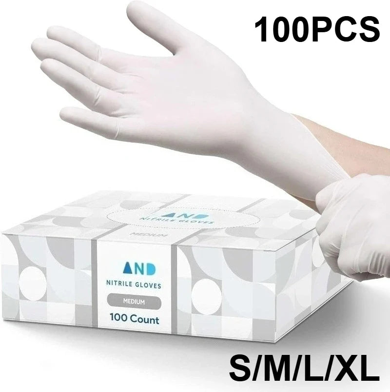 10-100PCS White Nitrile Disposable Gloves – Latex & Powder-Free Household, Cooking, Food-Safe, and Cleaning Work Gloves
