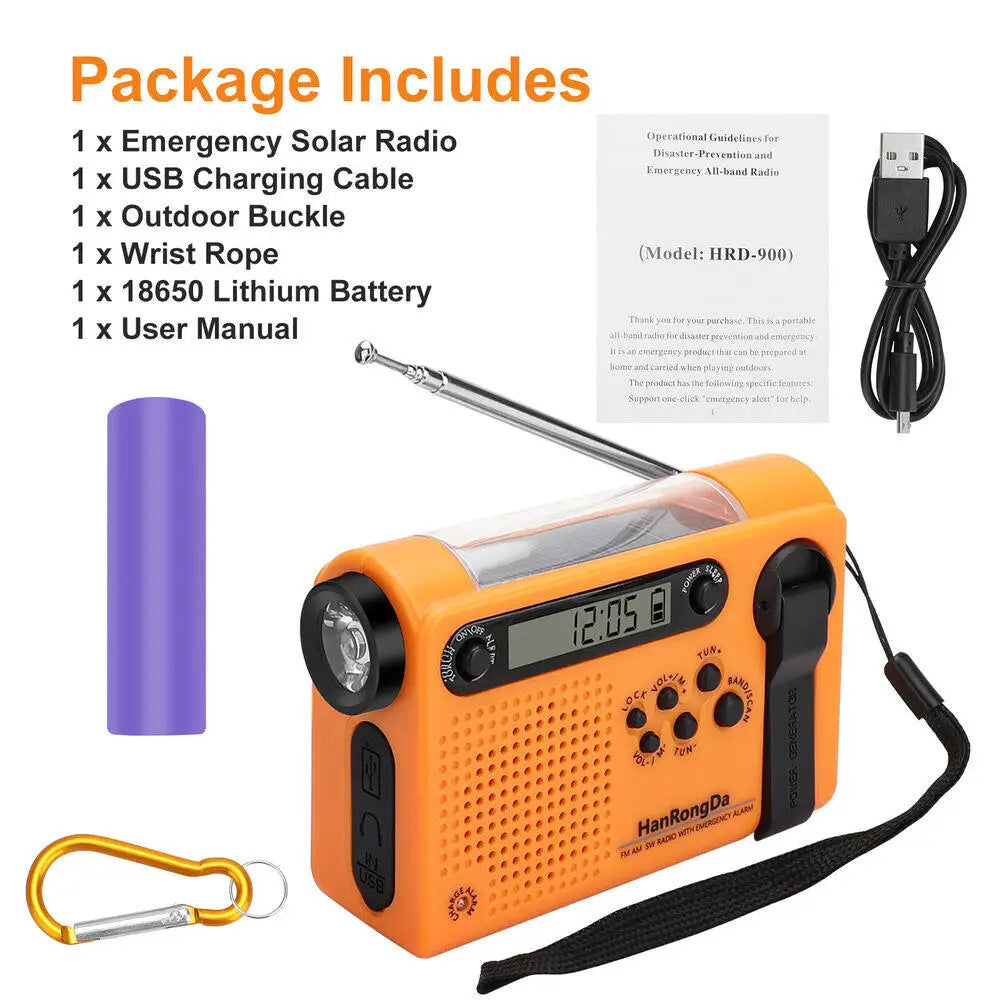 NNEOBA Solar Hand Crank Emergency Radio 3-in-1 Orange