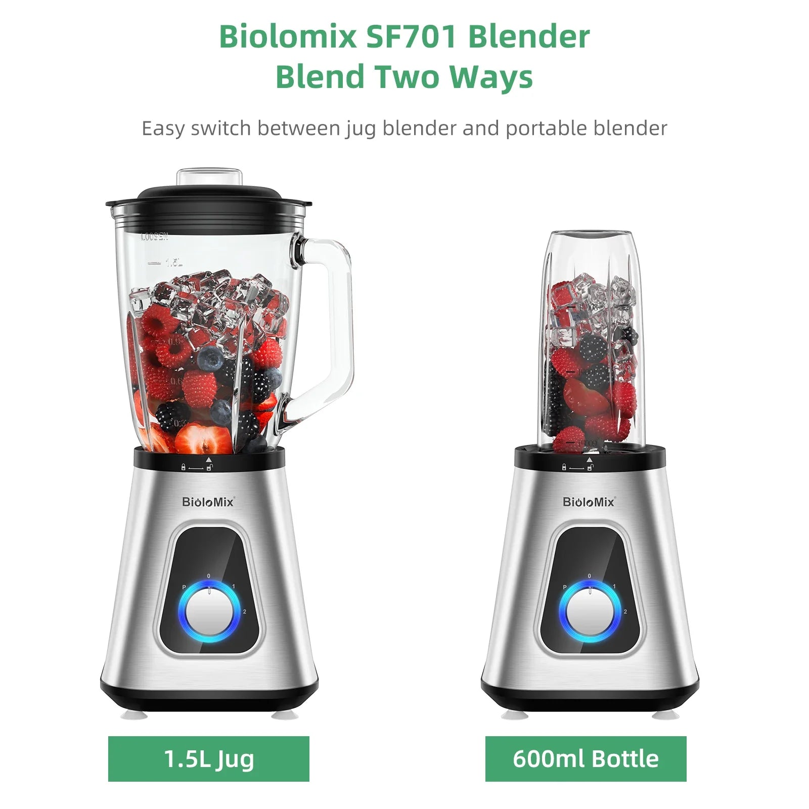 Biolomix 1300W Smoothie Blender For Frozen Fruit Drinks And Sauces