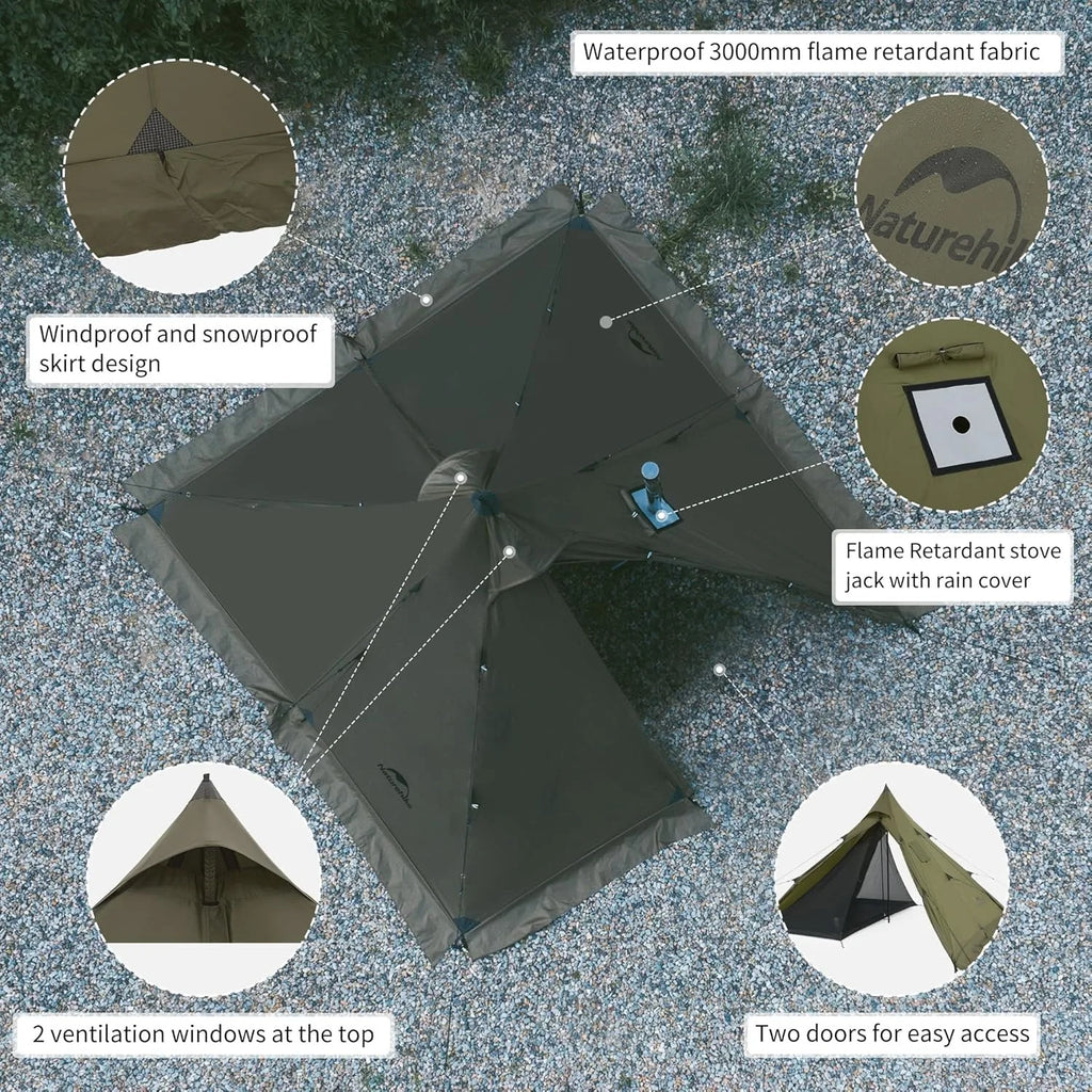 Naturehike Ultralight Camping Tent Chimney Window Teepee Pyramid