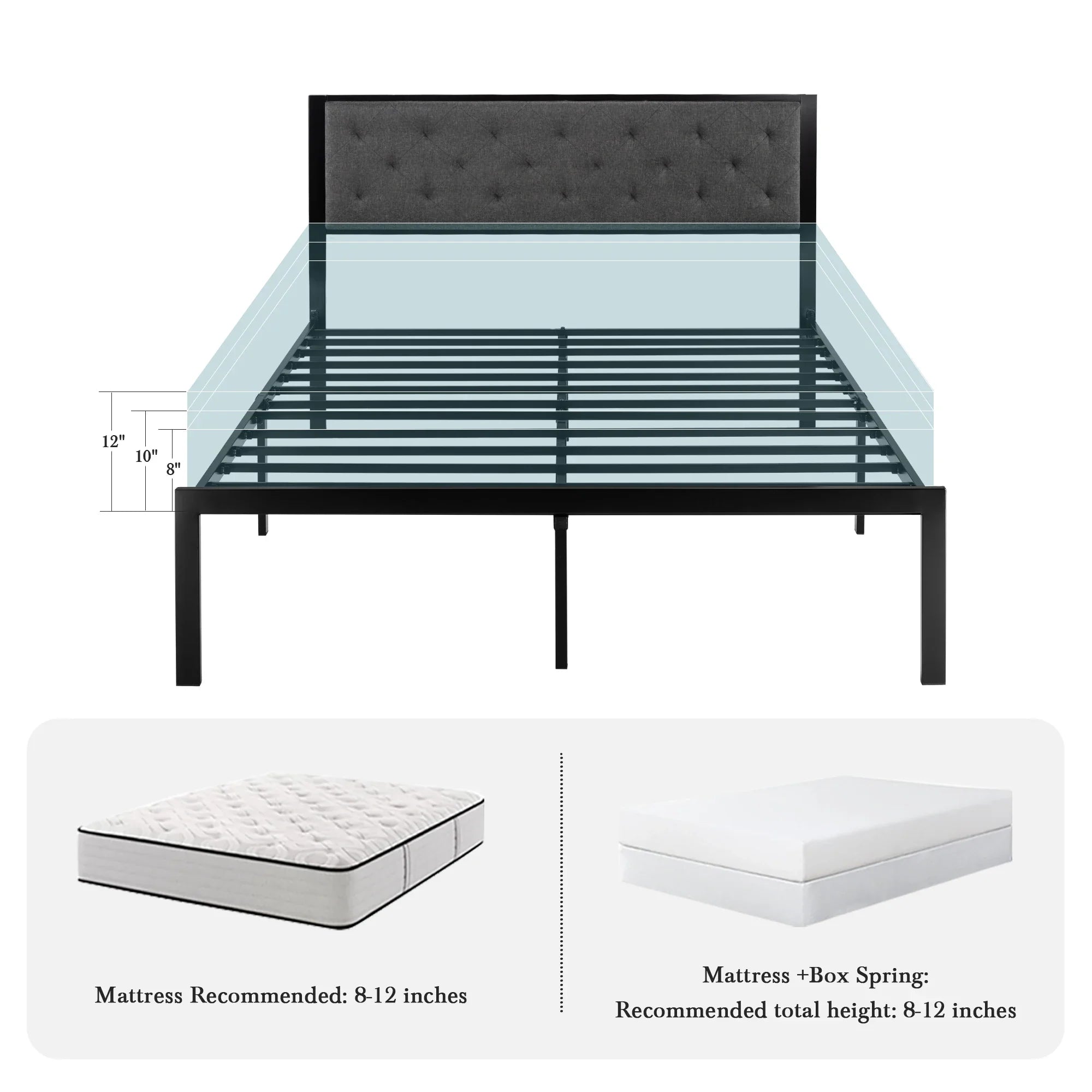 HOOMICH Metal Bed Frame With Upholstered Headboard Linen